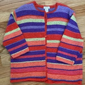 VTG Christopher Banks Rainbow Cardigan Knit Sweater Womens XL Artsy Art to Wear